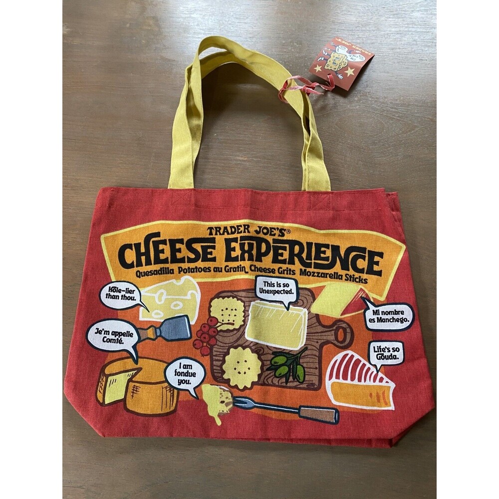 Trader Joe’s Bag Cheese Adventures Reusable Canvas Cotton Tote 13.5x18.5 Cheesy! - Picture 2 of 6